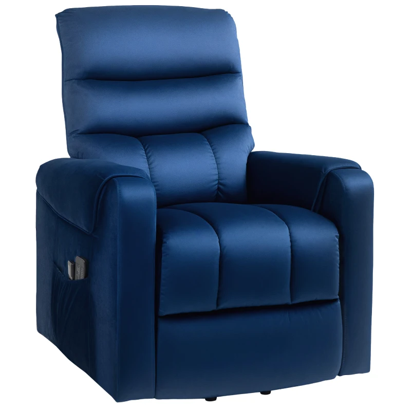 HOMCOM Lift Chair for Elderly, Massage Recliner Chair with 8 Vibration Points, Footrest, Remote Control, Side Pockets Dark Blue