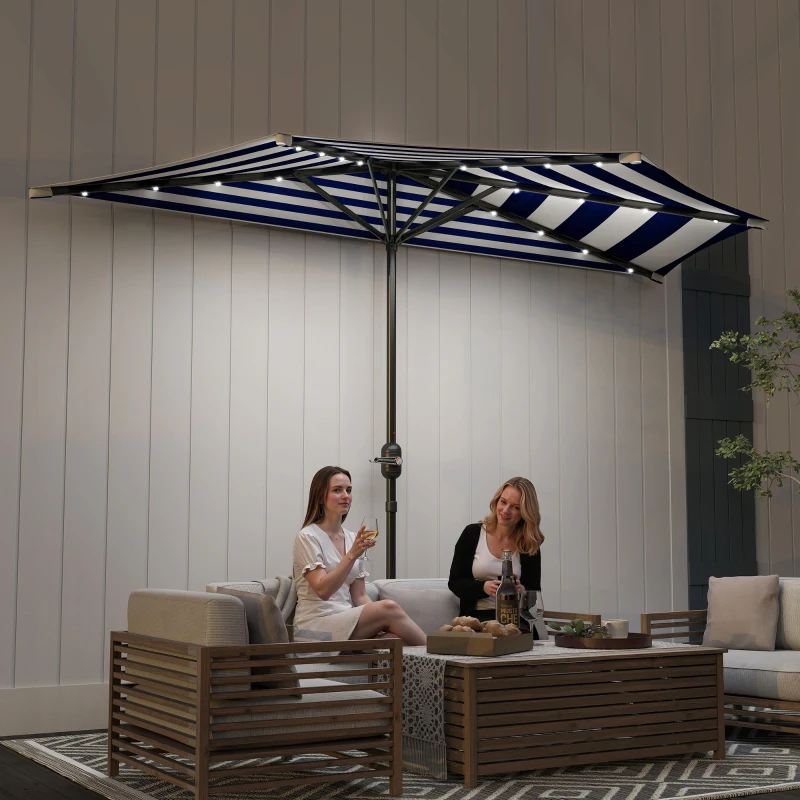 Outsunny Half Umbrella Outdoor Patio Umbrella, UPF 30+ Small Balcony Umbrella, Vented Half Patio Umbrella with Crank 8 Ribs, Porch Umbrella for Garden Deck Poolside, Navy Blue