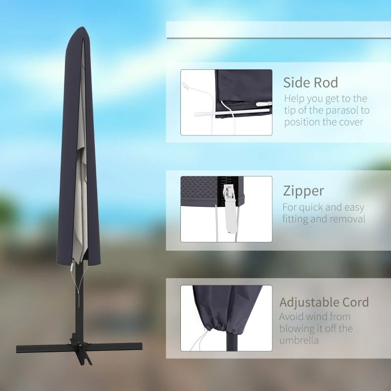 Outsunny Garden Parasol Cover, Outdoor Cantilever Umbrella Cover with Zipper, Dark Grey