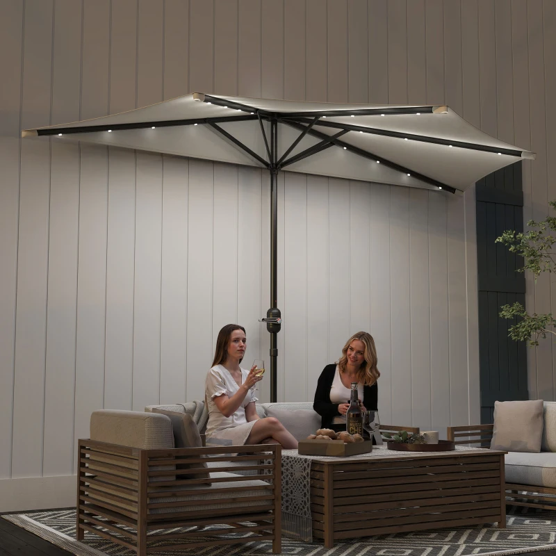 Outsunny Half Outdoor Patio Umbrella, UPF 30+ Small Vented Half Patio Umbrella with Crank 8 Ribs for Balcony Porch Garden Deck Poolside, Cream White