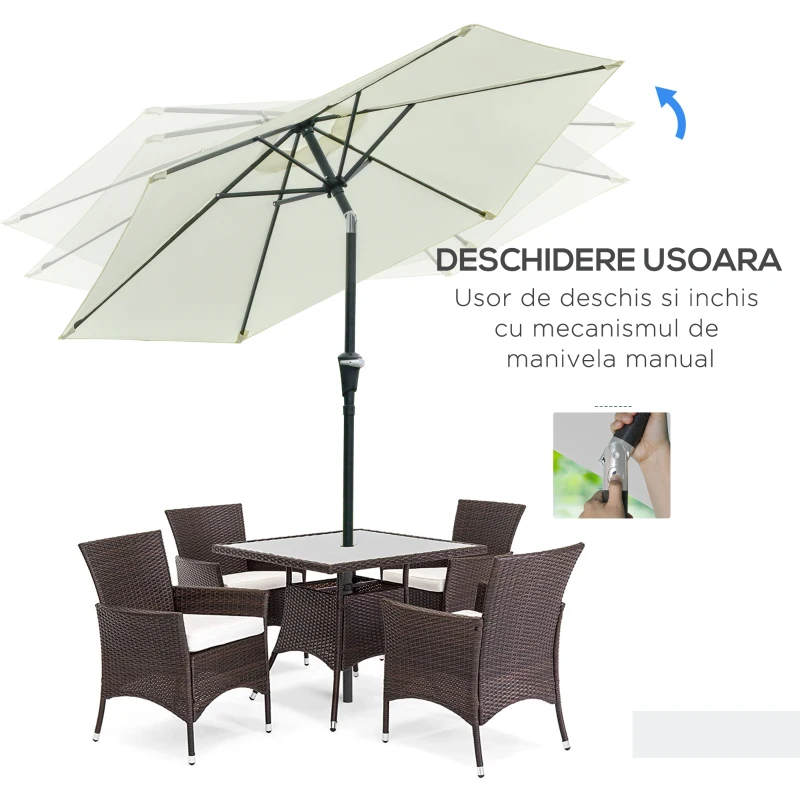 Outsunny Patio Sun Umbrella, Outdoor Parasol with 6 Ribs, Cream White