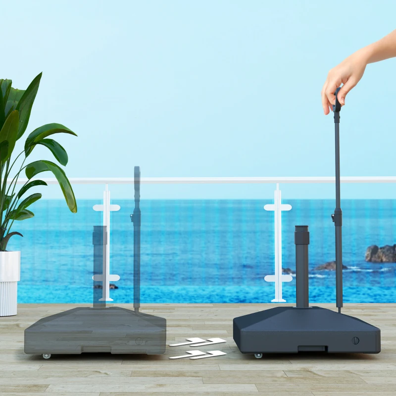 Outsunny Square Plastic Patio Umbrella Base with Adjustable Wheels, Handle, Outdoor Patio Umbrella Stand, Filled Up to 121lb with Stand, 99lb with Water for Garden Poolside, Black