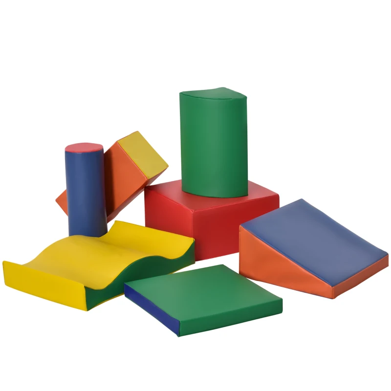 Soozier 7 Piece PU Leather Soft Play Climbing for Toddlers, Baby Colorful Soft Play Gym Toys Indoor, Modular Crawling & Climbing Play Set for 1-3 Years Multi-color
