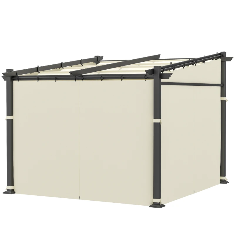 Outsunny Metal Pergola with Sliding Roof Canopy, Retractable Pergola Canopy, 10' x 10', Beige