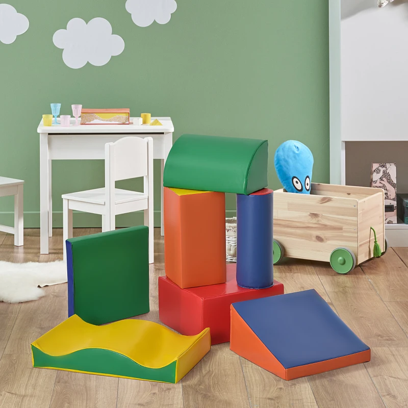 Soozier 7 Piece PU Leather Soft Play Climbing for Toddlers, Baby Colorful Soft Play Gym Toys Indoor, Modular Crawling & Climbing Play Set for 1-3 Years Multi-color