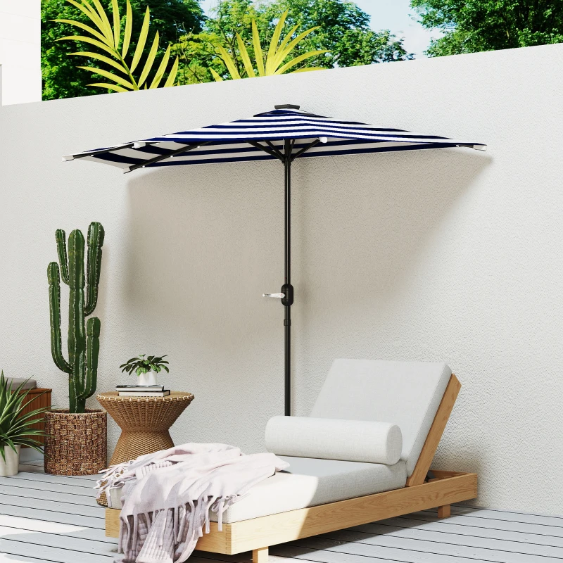 Outsunny Half Umbrella Outdoor Patio Umbrella, UPF 30+ Small Balcony Umbrella, Vented Half Patio Umbrella with Crank 8 Ribs, Porch Umbrella for Garden Deck Poolside, Navy Blue