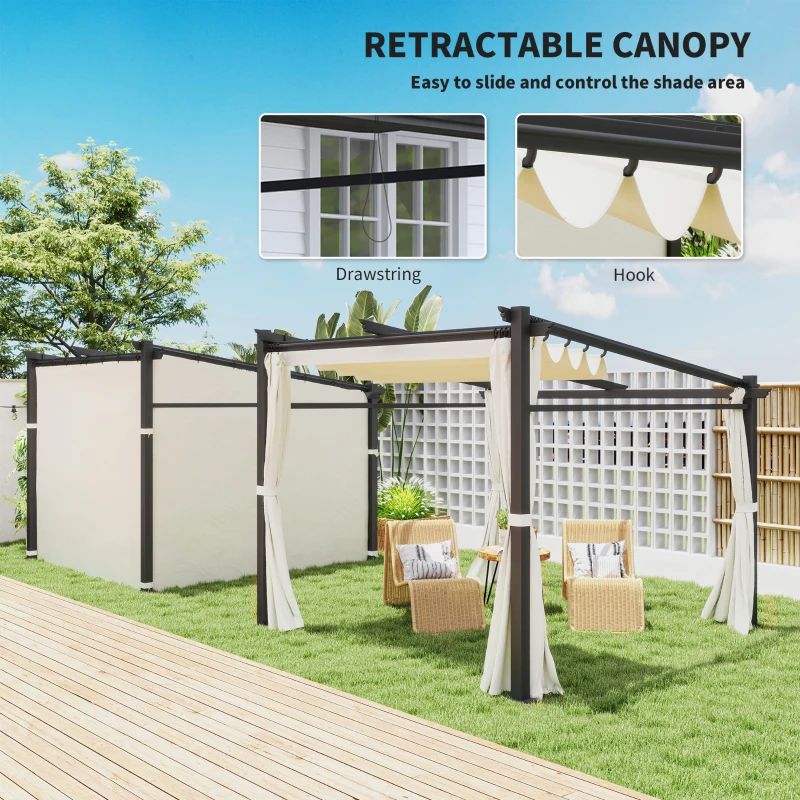 Outsunny Metal Pergola with Sliding Roof Canopy, Retractable Pergola Canopy, 10' x 10', Beige
