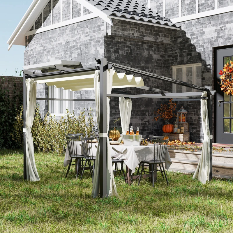 Outsunny Metal Pergola with Sliding Roof Canopy, Retractable Pergola Canopy, 10' x 10', Beige