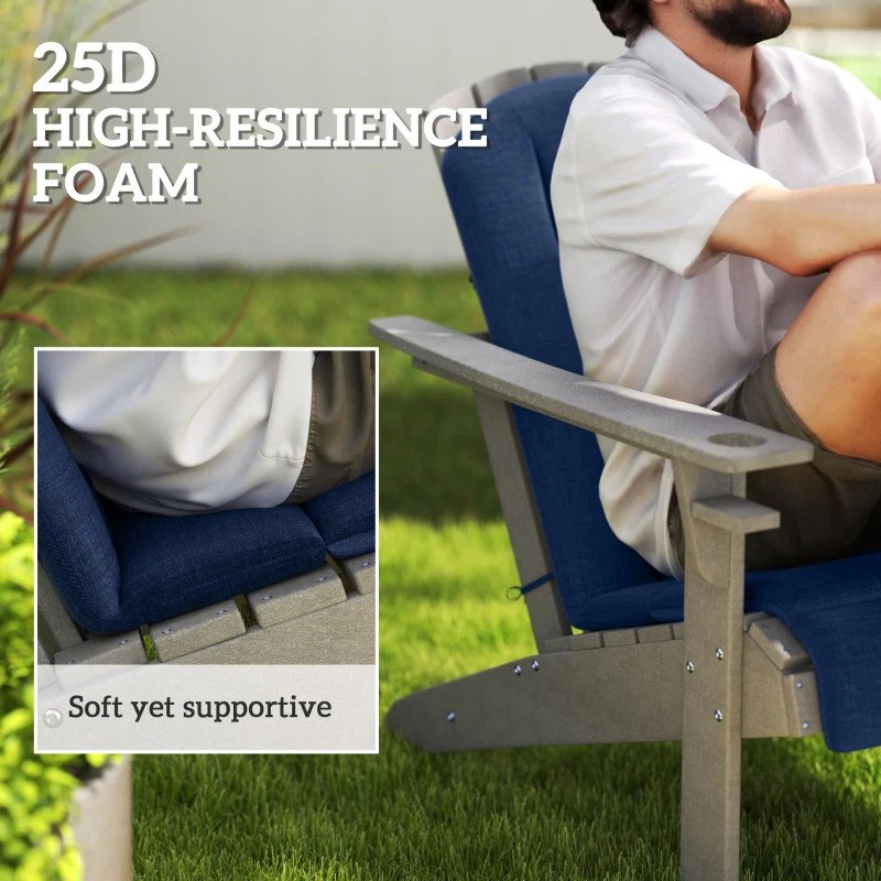 Outsunny Set of 4 Outdoor Chair Cushions, High Back Adirondack Chair Cushion with Ties, High-Density Foam, Navy Blue