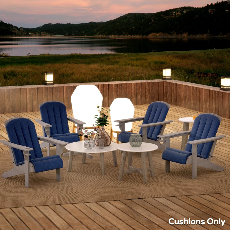 Outsunny Set of 4 Outdoor Chair Cushions, High Back Adirondack Chair Cushion with Ties, High-Density Foam, Navy Blue