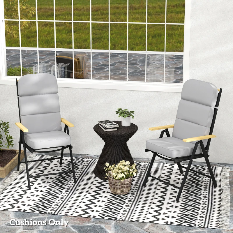 Outsunny Outdoor Seat Cushion with Back, Outdoor Chair Cushion with Ties and Adjustable Strap, UPF 20+Non-Slip Patio Cushion Replacement for Outdoor Chair, Light Grey