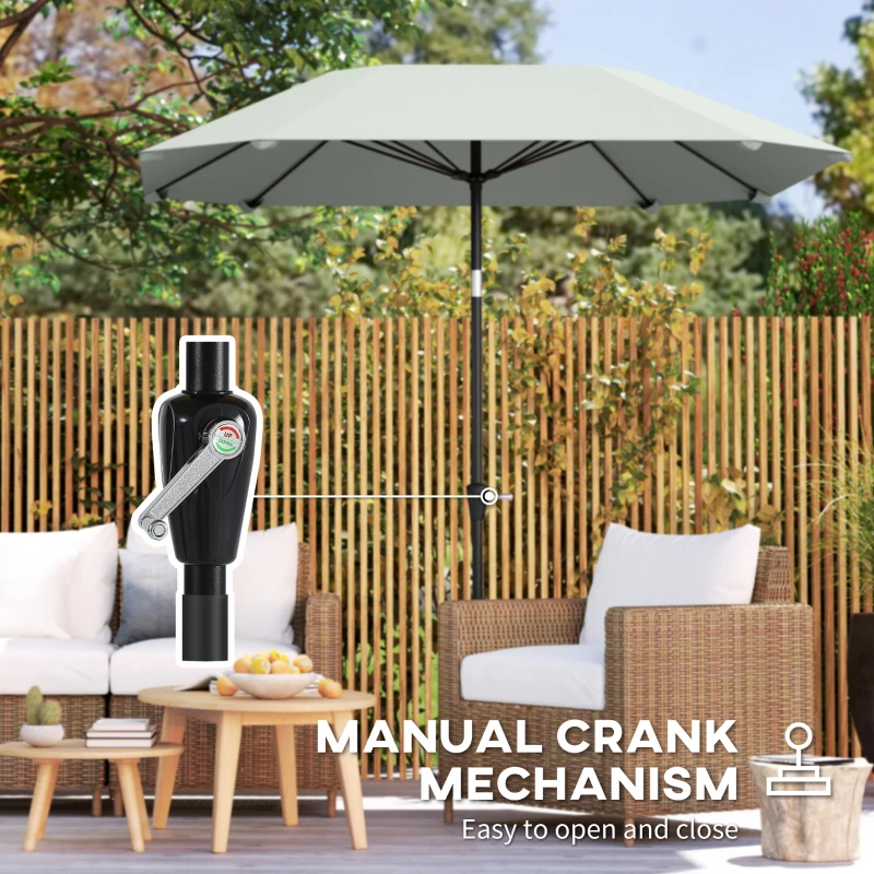Outsunny 7.6FT Aluminum Patio Umbrella Parasol 8 Ribs Outdoor Market Umbrella with Crank, Push Button Tilt for Deck, Backyard and Lawn, Light Grey