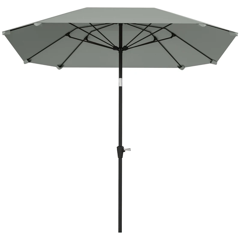 Outsunny 7.6FT Aluminum Patio Umbrella Parasol 8 Ribs Outdoor Market Umbrella with Crank, Push Button Tilt for Deck, Backyard and Lawn, Light Grey
