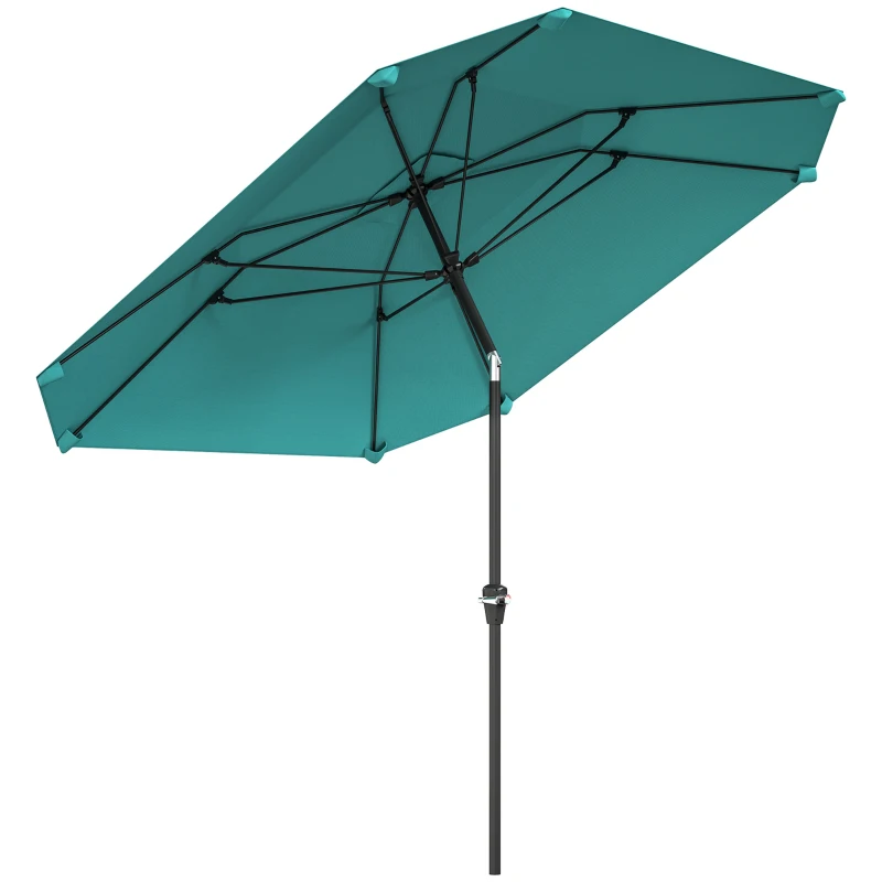 Outsunny 7.6FT Aluminum Patio Umbrella Parasol 8 Ribs Outdoor Market Umbrella with Crank, Push Button Tilt for Deck, Backyard and Lawn, Sky Blue
