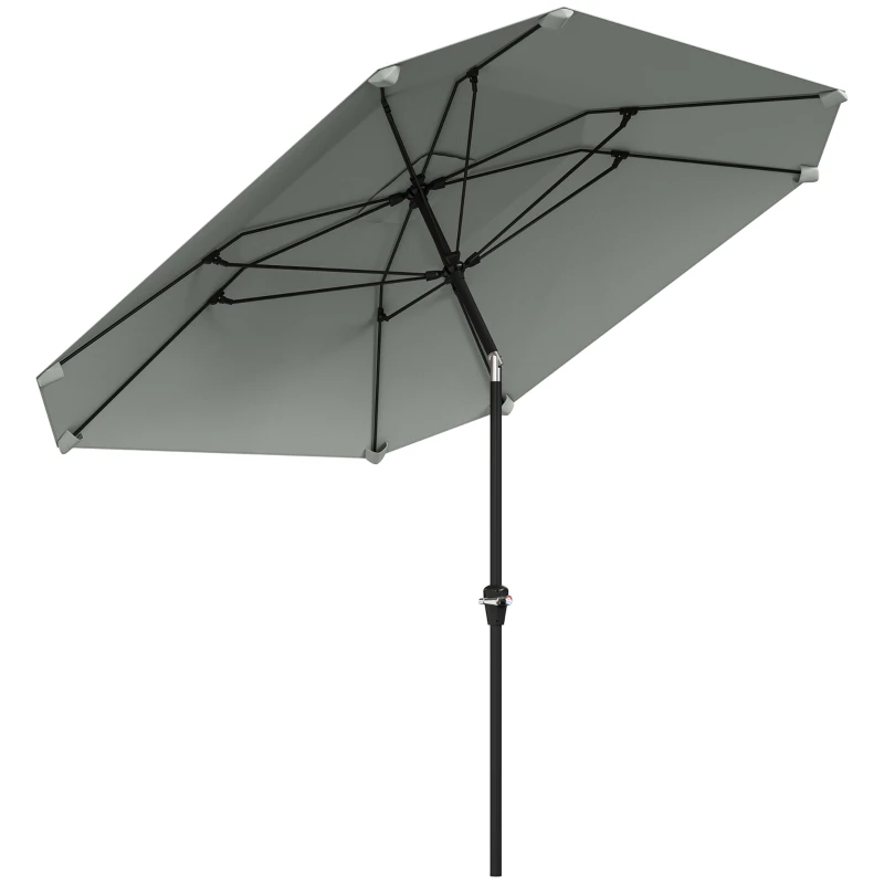 Outsunny 7.6FT Aluminum Patio Umbrella Parasol 8 Ribs Outdoor Market Umbrella with Crank, Push Button Tilt for Deck, Backyard and Lawn, Light Grey