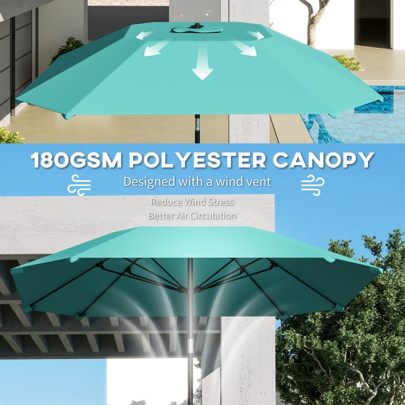 Outsunny 7.6FT Aluminum Patio Umbrella Parasol 8 Ribs Outdoor Market Umbrella with Crank, Push Button Tilt for Deck, Backyard and Lawn, Sky Blue