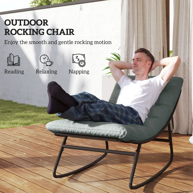 Outsunny Outdoor Patio Rocking Chair with Cushion, Steel Frame Balcony Chair with Mesh Deep Seat for Porch, Garden, Grey