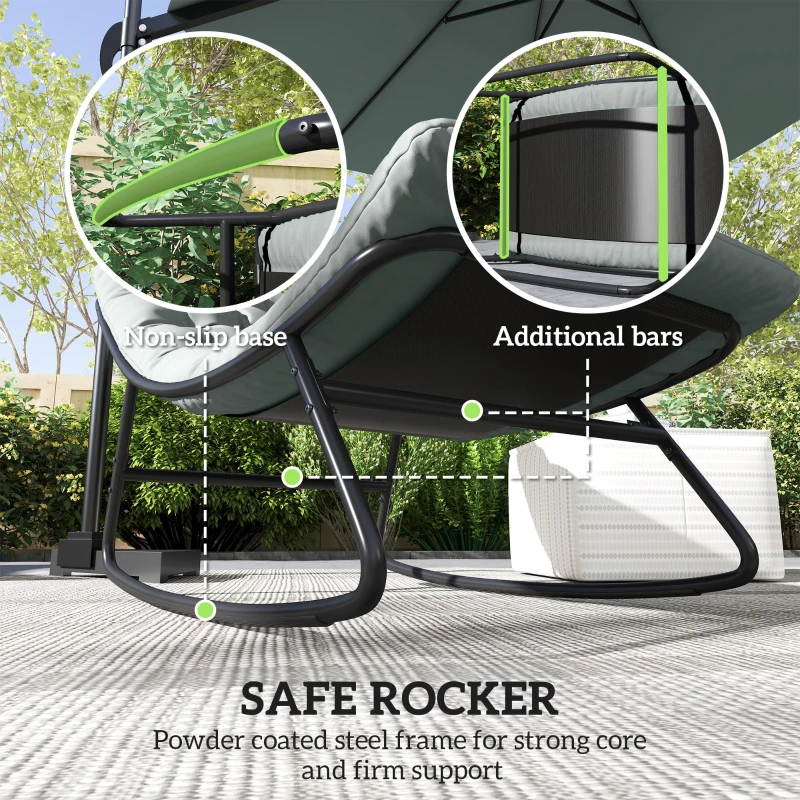 Outsunny Outdoor Patio Rocking Chair with Cushion, Steel Frame Balcony Chair with Mesh Deep Seat for Porch, Garden, Grey