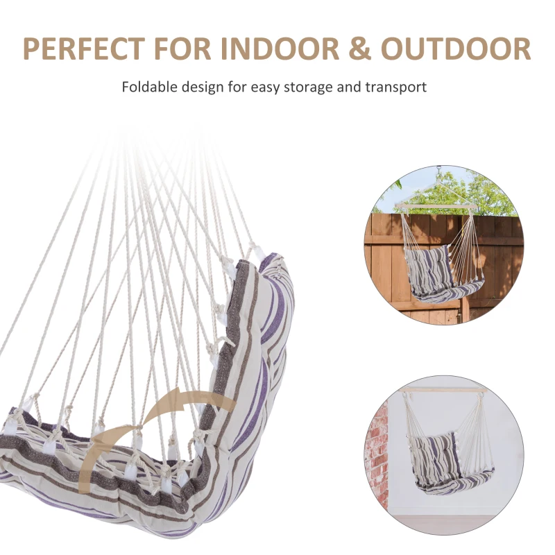 Outsunny Portable Hanging Woven Hammock Seat Rope Swing Chair Sleeping Bed for Outdoor Garden Yard Camping Brown