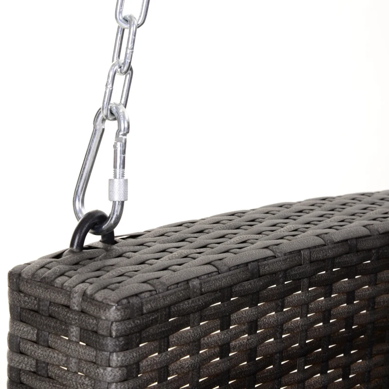 Outsunny 2-Person Patio Porch Swing Chair, Outdoor Rattan Hanging Bench with Cushion & 7.2 ft Steel Chains, Grey