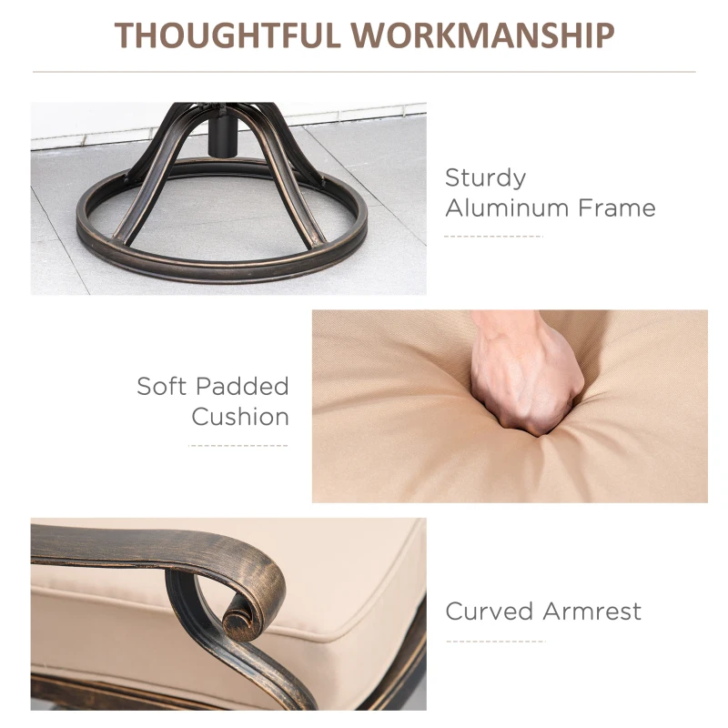 Outsunny 2 Pieces Patio Swivel Chairs with Cushion, Aluminum Frame, 3" Thick Cushions, For Garden, Balcony, Porch, Bronze