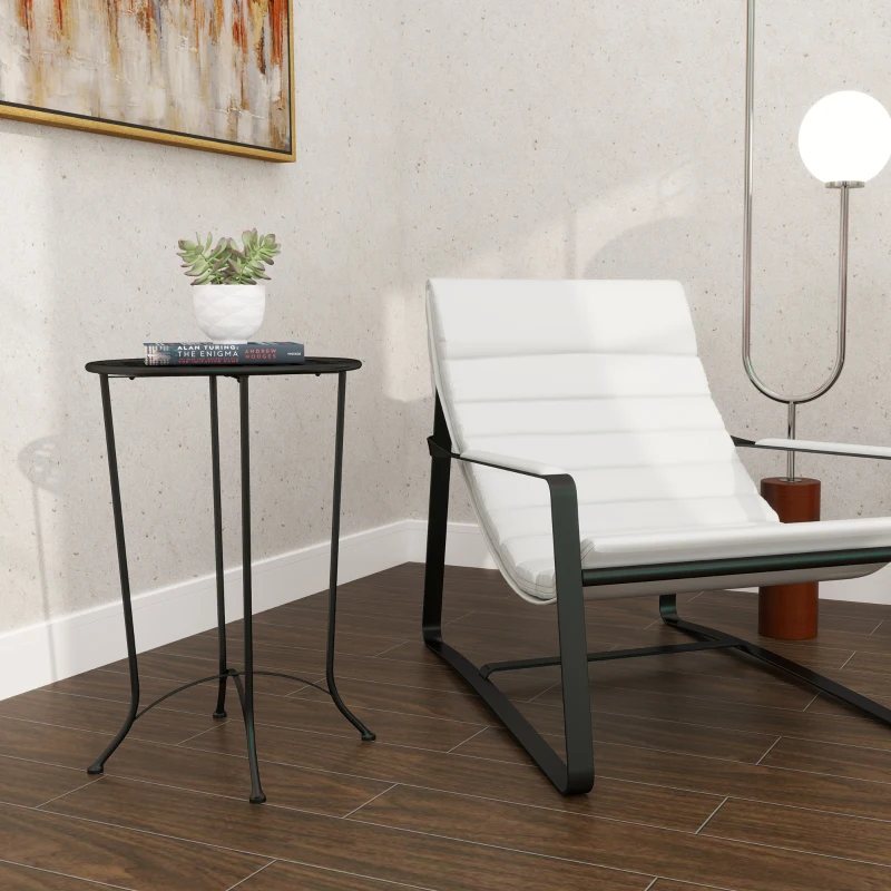 Outsunny 16" Round Outdoor Table, Small Patio Side Table, Metal End Table Plant Stand with Grid Top for Indoor, Garden, Black