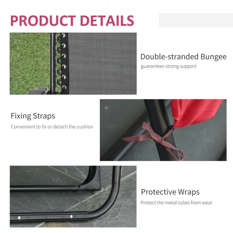 Outsunny Reclining Zero Gravity Chair with Adjustable Backrest, Folding Garden Sun Lounger with Removable Cushion and Headrest, Wine Red