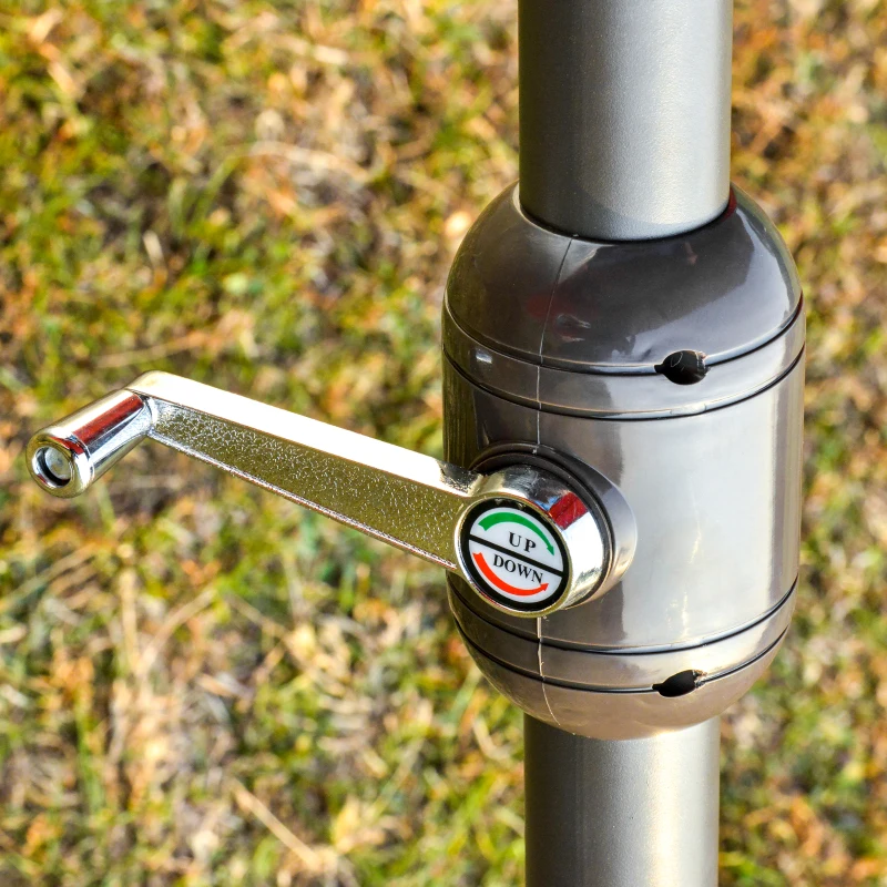 Outsunny 15' Outdoor Patio Umbrella with Twin Canopy Sunshade Steel Table Umbrella w/ Lift Crank, Cross base, Sandbag, Dark Blue