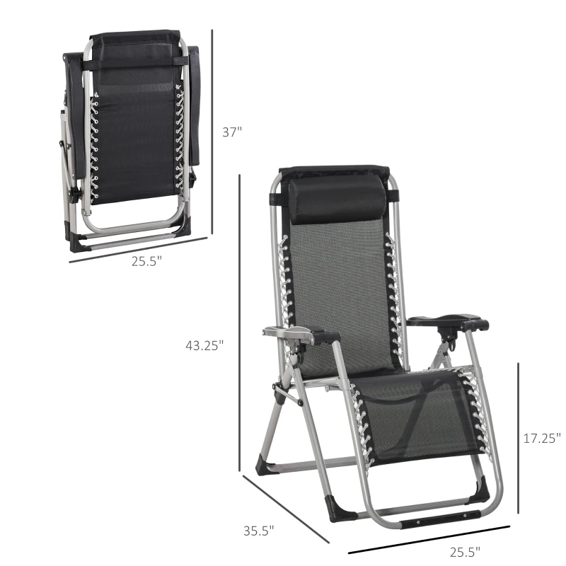 Outsunny Reclining Zero Gravity Chair with Adjustable Backrest, Folding Garden Sun Lounger with Removable Cushion and Headrest, Dark Grey