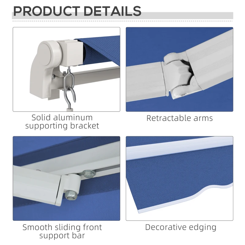 Outsunny 12' x 10' Manual Retractable Awning Outdoor Sunshade Shelter with Adjustable & Versatile Design, Dark Blue