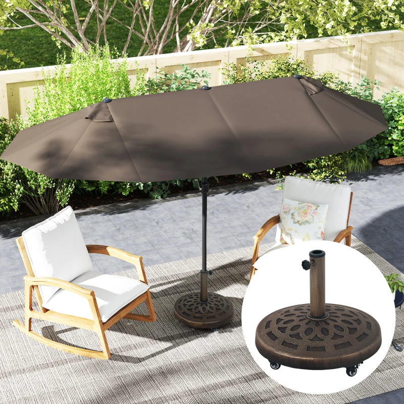 Outsunny 46lbs Resin Round Patio Umbrella Base with Wheels, Umbrella Stand Base, Heavy Duty Patio Umbrella Holder for 1.3"/1.5"/1.9" Poles for Outdoor, Lawn, Poolside, Bronze