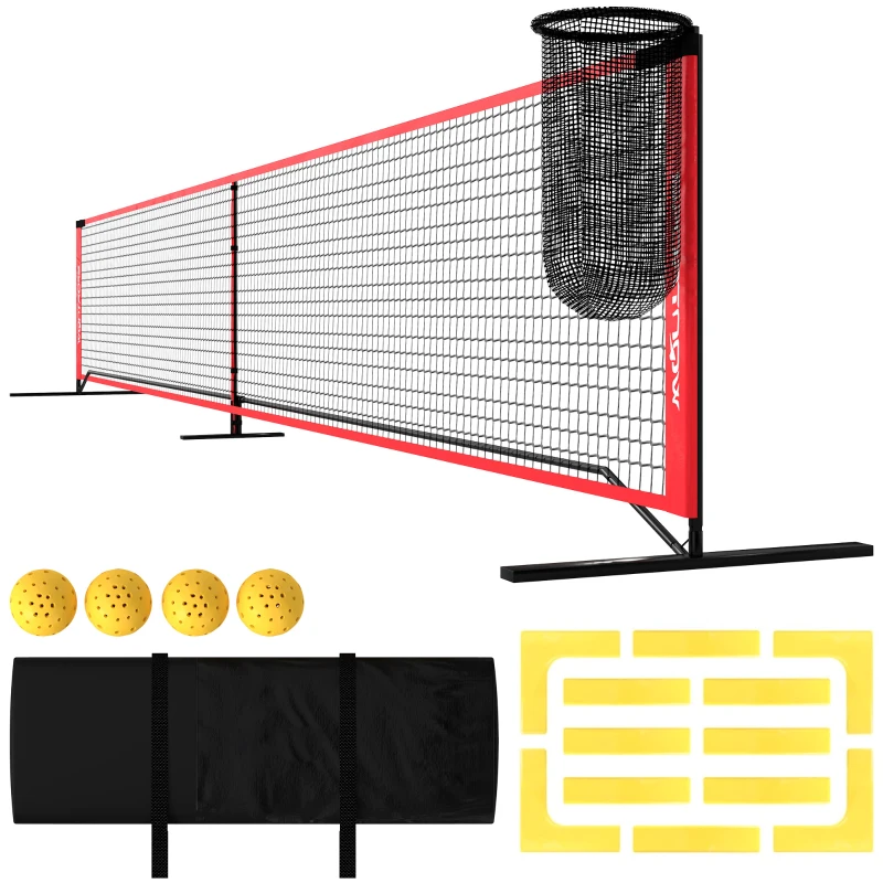 Soozier Portable Pickleball Net Set with 22FT Regulation Size Net, Ball Collector, Court Marking Kit, Balls, Carrying Bag