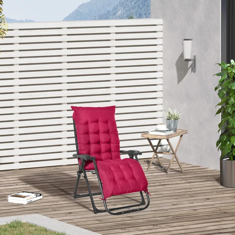 Outsunny Reclining Zero Gravity Chair with Adjustable Backrest, Folding Garden Sun Lounger with Removable Cushion and Headrest, Wine Red