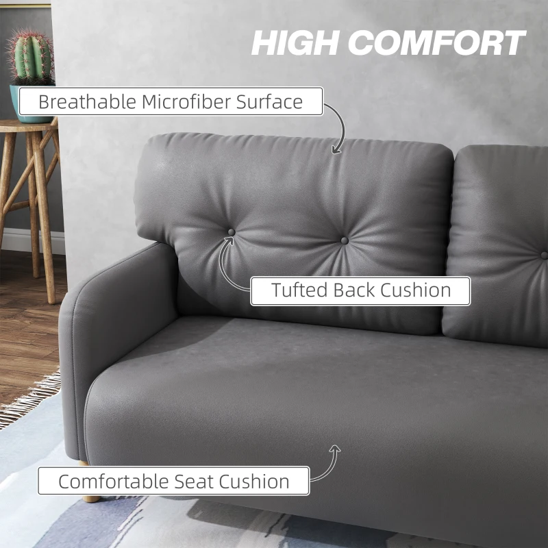 HOMCOM 58" 2 Seat Sofa, Modern Love Seats Furniture, Upholstered 2 Seater Couch, Solid Wood Frame, Grey