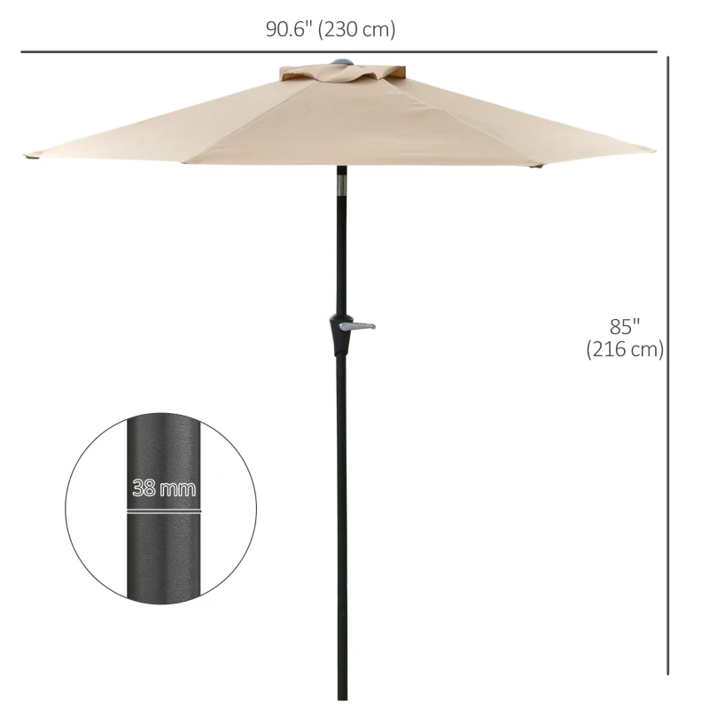 Outsunny Patio Sun Umbrella, Outdoor Parasol with 6 Ribs, Khaki