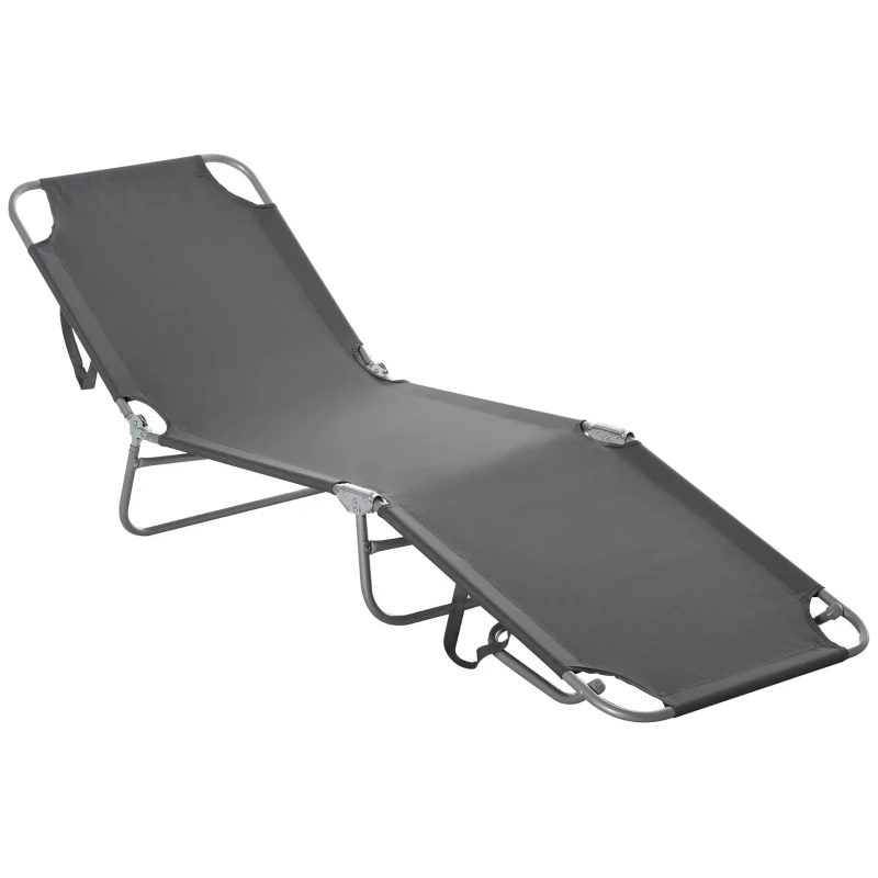 Outsunny Folding Outdoor Lounge Chair, Portable Reclining Beach Lounger with Breathable Mesh Fabric, Sun Lounge Bed Camping Cot for Patio, Garden, Poolside, Grey