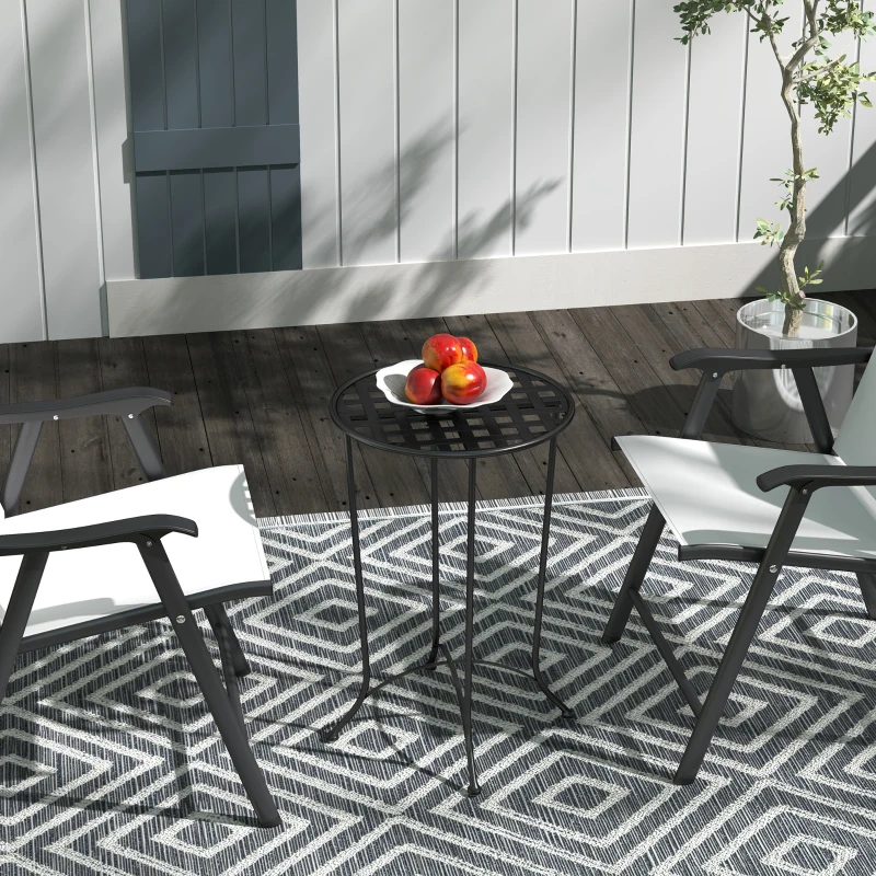 Outsunny 16" Round Outdoor Table, Small Patio Side Table, Metal End Table Plant Stand with Grid Top for Indoor, Garden, Black