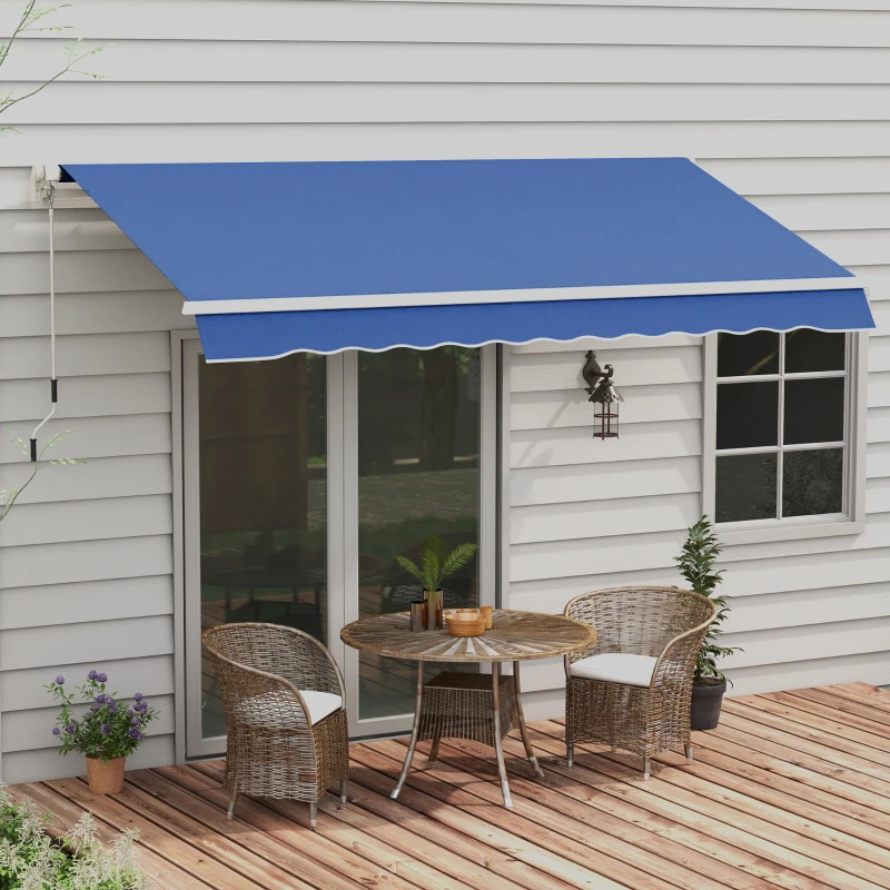 Outsunny 12' x 10' Manual Retractable Awning Outdoor Sunshade Shelter with Adjustable & Versatile Design, Dark Blue