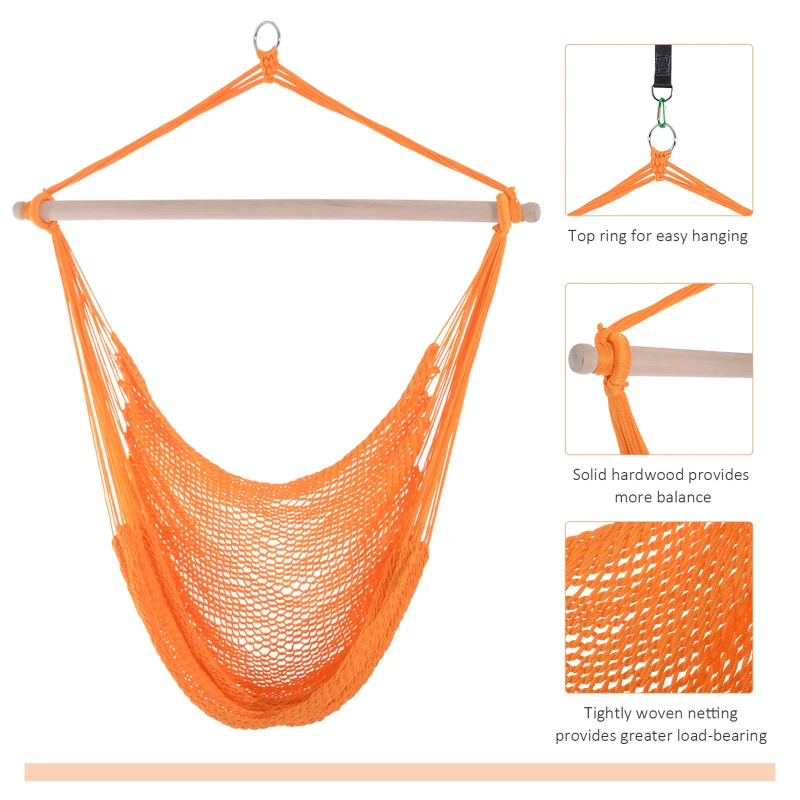 Outsunny Portable Hammock Chair, Hanging Woven Hammock Swing Chair Sleeping Bed for Outdoor Garden Yard Camping, Orange