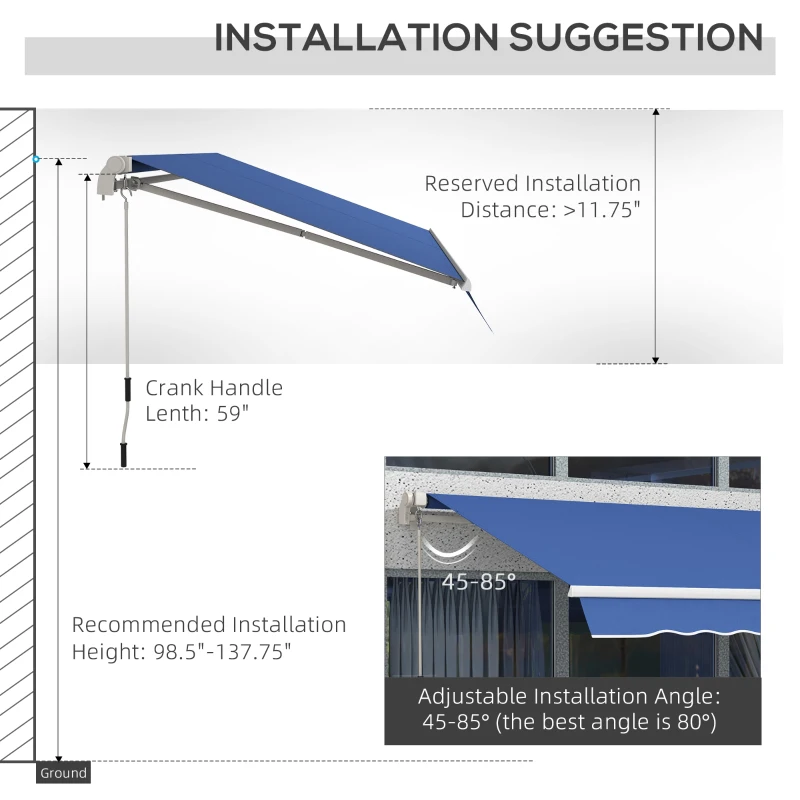 Outsunny 12' x 10' Manual Retractable Awning Outdoor Sunshade Shelter with Adjustable & Versatile Design, Dark Blue