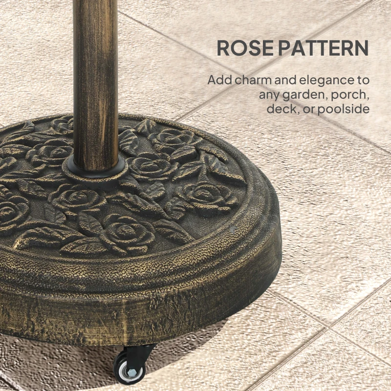 Outsunny 46 lbs Resin Round Patio Umbrella Base, Umbrella Stand with Wheels, Outdoor Umbrella Stand for 1.3"/1.5"/1.9" Umbrella Poles for Outdoor, Lawn, Poolside, Bronze