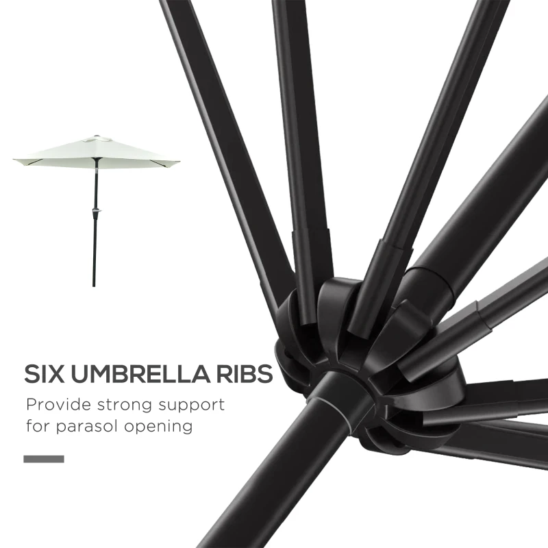 Outsunny Patio Sun Umbrella, Outdoor Parasol with 6 Ribs, Cream White
