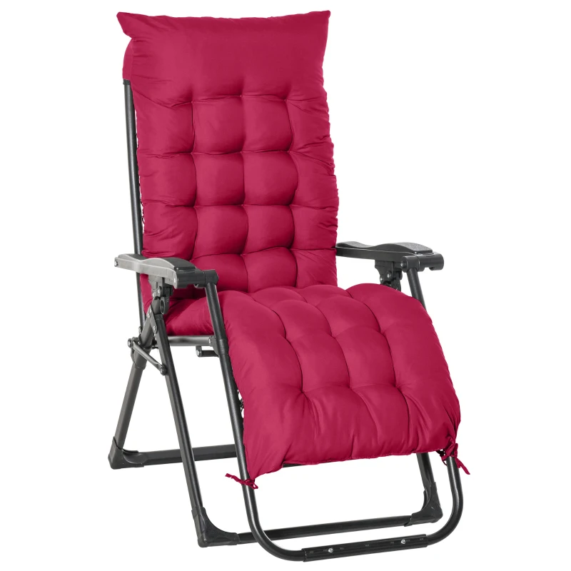 Outsunny Reclining Zero Gravity Chair with Adjustable Backrest, Folding Garden Sun Lounger with Removable Cushion and Headrest, Wine Red