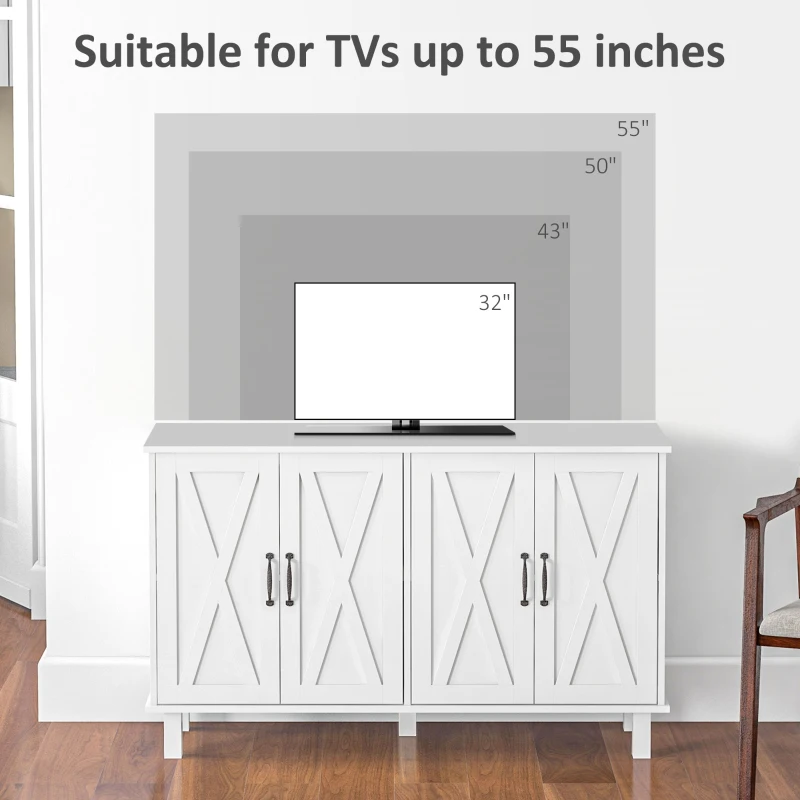 HOMCOM Kitchen Sideboard Cabinet with 4 Barn Doors and 2 Adjustable Shelves, Buffet Table for Living Room, Hallway, White