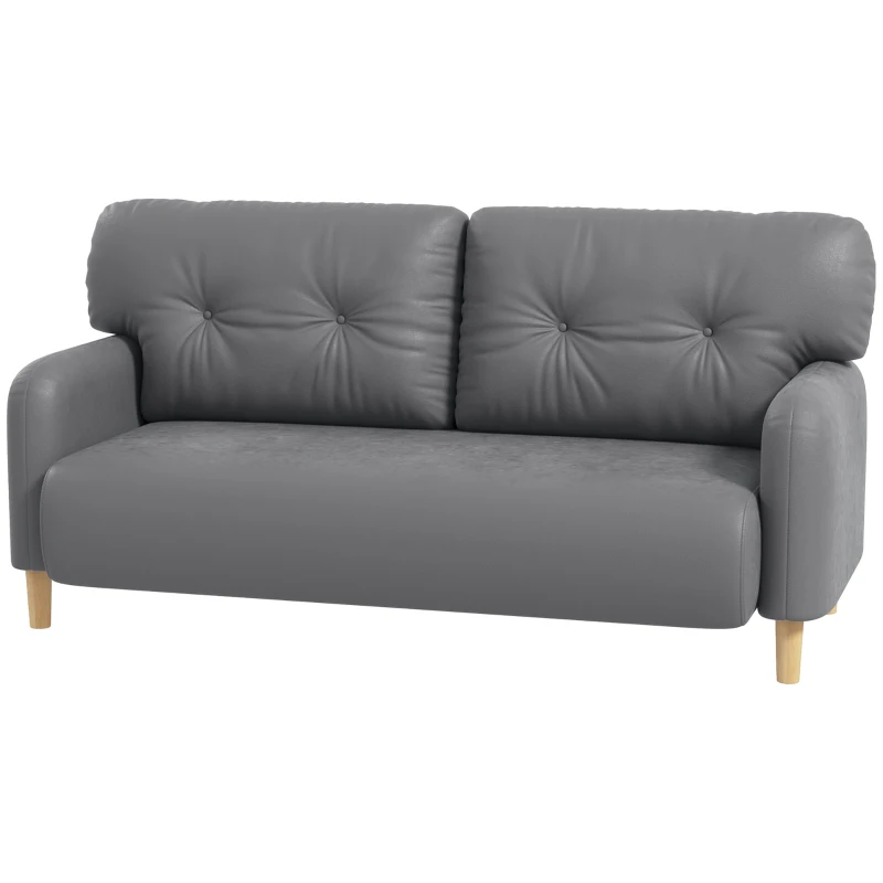 HOMCOM 58" 2 Seat Sofa, Modern Love Seats Furniture, Upholstered 2 Seater Couch, Solid Wood Frame, Grey