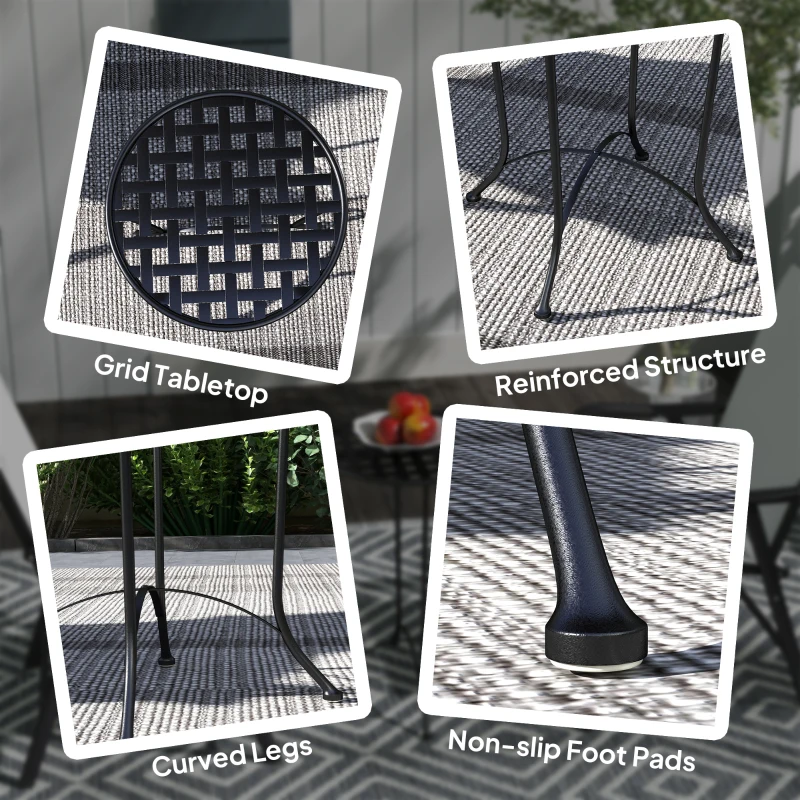 Outsunny 16" Round Outdoor Table, Small Patio Side Table, Metal End Table Plant Stand with Grid Top for Indoor, Garden, Black