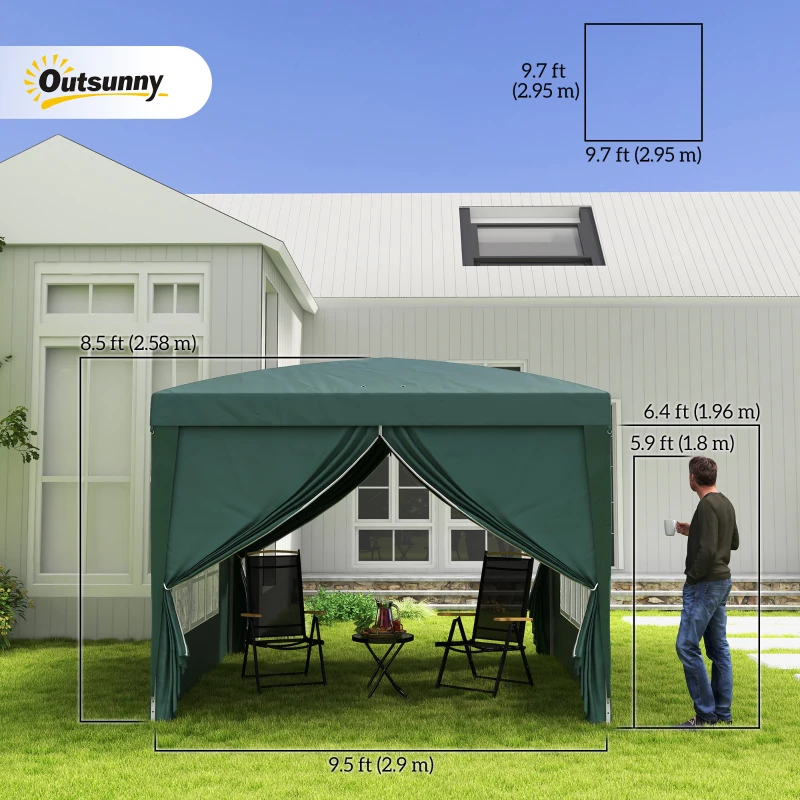 Outsunny 9.7'x9.7' Outdoor Pop Up Party Tent Wedding Gazebo Canopy with Carrying Bag (Green)