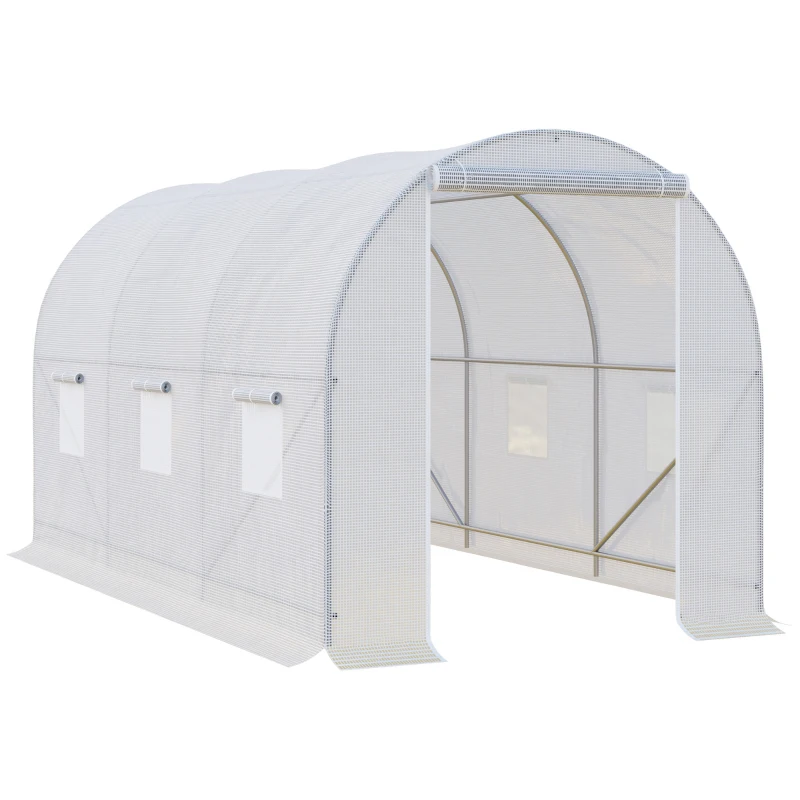 Outsunny 11.5x6.6x6.6ft Walk-in Tunnel Greenhouse Portable Garden Plant Growing Warm House with Door and Ventilation Window, White