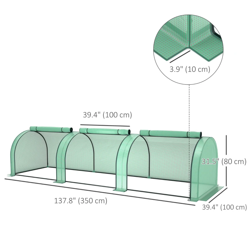 Outsunny Mini Tunnel Greenhouse with PE Cover Garden Green Grow Shed with Steel Frame Zipped Doors, Green