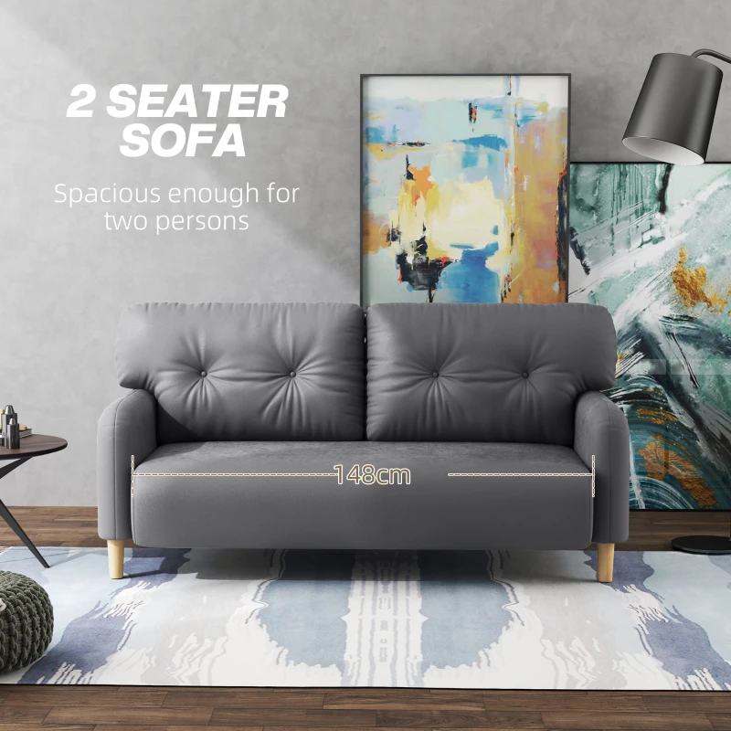 HOMCOM 58" 2 Seat Sofa, Modern Love Seats Furniture, Upholstered 2 Seater Couch, Solid Wood Frame, Grey